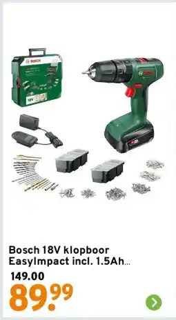 GAMMA Bosch 18V klopboor EasyImpact incl. 1.5Ah accu+lader en 241-delige accessoireset in luxe koffer aanbieding