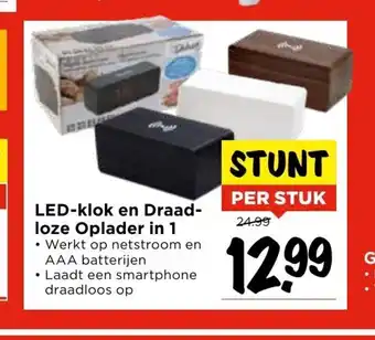 Vomar Voordeelmarkt LED-klok en Draadloze Oplader in 1 per stuk aanbieding