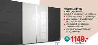 Kledingkast Synco B271xH230cm Grijs metallic incl. 8 legplanken en 4 roedes