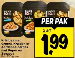 Vomar Voordeelmarkt Krieltjes met Groene Kruiden of Aardappelpartjes met Peper en Zeezout aanbieding