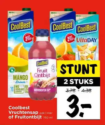 Vomar Voordeelmarkt Coolbest Vruchtensap pak 1 liter of Fruitontbijt 750 ml aanbieding