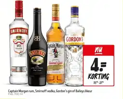 Jumbo Captain morgan rum, smirnoff vodka, gordon's gin of baileys likeur aanbieding