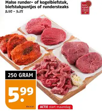 Poiesz Malse runder of kogelbiefstuk, biefstukpuntjes of rundersteaks aanbieding