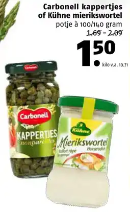 Poiesz Carbonell kappertjes of Kühne mierikswortel aanbieding
