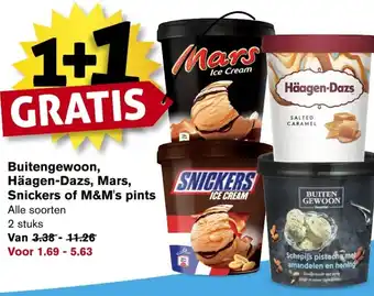 Hoogvliet Buitengewoon, Haagen-Dazs, Mars, Snickers of M&M's pints aanbieding