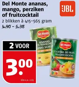 Poiesz Del Monte ananas, mango, perziken of fruitcocktail aanbieding