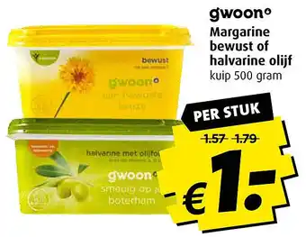 Boni gwoono Margarine bewust of halvarine olijf 500 gram aanbieding