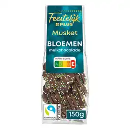 PLUS Feestelijk PLUS Chocolade bloemen met musket aanbieding