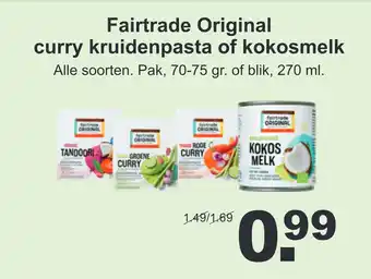 Max Havelaar Fairtrade original curry kruidenpasta of kokosmelk aanbieding