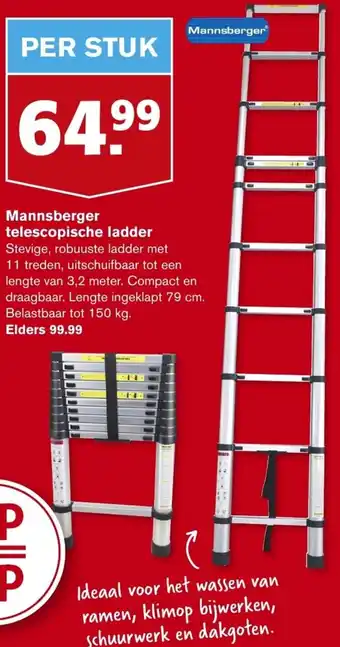 Hoogvliet Mannsberger telescopische ladder aanbieding