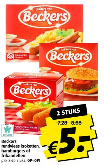 Boni Beckers rundvlees kroketten, hamburgers of frikandellen aanbieding