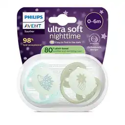 Etos Philips Avent Ultra Soft Nighttime Fopspeen 0-6M SCF094/01 2 stuks aanbieding