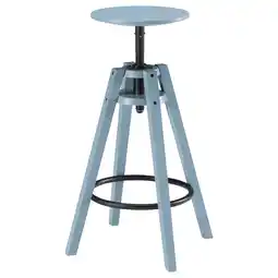 IKEA Een blauwe dalfred verstelbare kruk met een ronde zitting en drie poten aanbieding