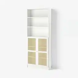 IKEA Witte billy boekenkast met bamboe deuren, drie open planken, strak design aanbieding