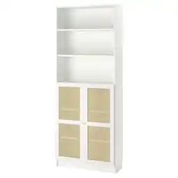 IKEA Witte billy boekenkast met bamboe deuren, drie open planken, strak design aanbieding