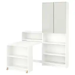 IKEA Billy boekenkast met opvouwbare tafel, open & gesloten opslag, modern hout & glas ontwerp aanbieding