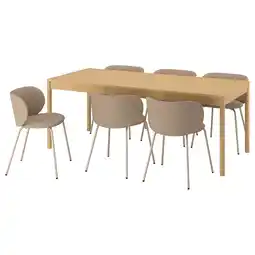 IKEA Tonstad / krylbo Tafel met 6 stoelen, eikenfineer/tonerud donkerbeige, 200x85 cm aanbieding