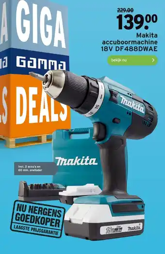 GAMMA Makita accuboormachine 18V DF488DWAE aanbieding