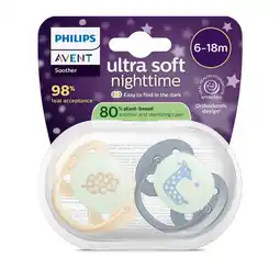 Etos Philips Avent Ultra Soft Nighttime Fopspeen 6-18M SCF094/03 2 stuks aanbieding