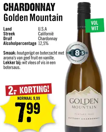 Dirck 3 Golden Mountain Buttery Chardonnay 75 cl aanbieding
