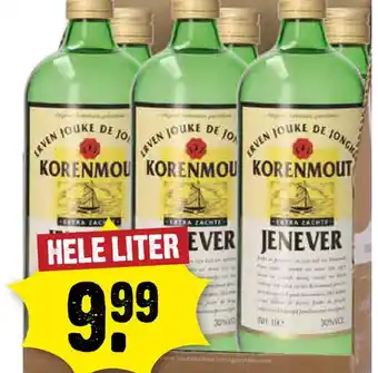 Dirck 3 Jouke de Jonghe Korenmout Jenever HELE LITER aanbieding