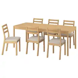 IKEA Tonstad / tonstad Tafel met 6 stoelen, eikenfineer/eikenpatroon Fridtuna lichtbeige, 200x85 cm aanbieding