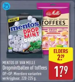 ALDI Mentos of van melle Dropmintballen of toffees aanbieding