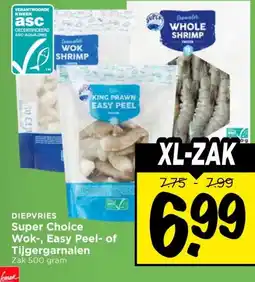 Vomar Voordeelmarkt DIEPVRIES Super Choice Wok-, Easy Peel- of Tijgergarnalen aanbieding
