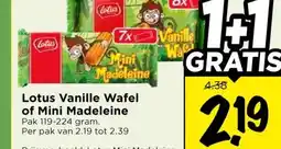 Vomar Voordeelmarkt Lotus Vanille Wafel of Mini Madeleine aanbieding