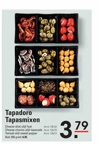 De Kweker Tapadoro Tapasmixen Cheese-shot-olijf-fuet bak 250 gram aanbieding