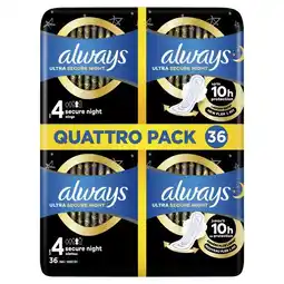 Etos Always Maandverband Ultra Secure Night Wings Quatro Pack 36 stuks aanbieding
