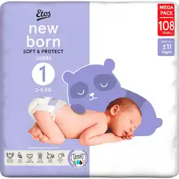 Etos Etos Luiers Newborn Maat 1 Jumbo Pack 108 Stuks aanbieding
