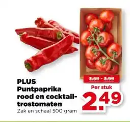 PLUS PLUS Puntpaprika rood en cocktail- trostomaten aanbieding