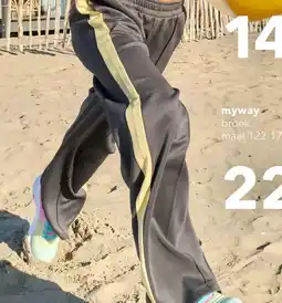 Scapino MyWay meisjes wide leg broek met bies grijs geel aanbieding