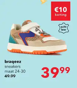 Scapino Braqeez leren jongens sneakers oranje blauw aanbieding