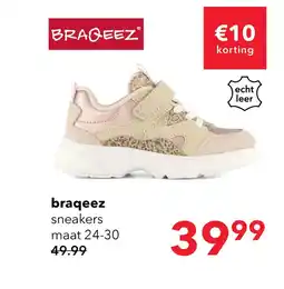 Scapino Braqeez leren meisjes sneakers beige panterprint aanbieding