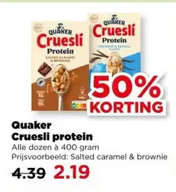 PLUS Quaker Cruesli protein aanbieding