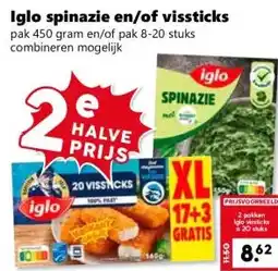 Coop Iglo spinazie en/of vissticks aanbieding
