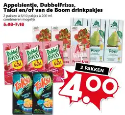 Coop Appelsientje, DubbelFrisss, Taksi en/of van de Boom drinkpakjes aanbieding
