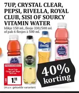Coop 7UP, CRYSTAL CLEAR, PEPSI, RIVELLA, ROYAL CLUB, SISI OF SOURCY VITAMIN WATER aanbieding