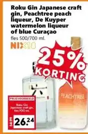 Coop Roku Gin Japanese craft gin, Peachtree peach liqueur, De Kuyper watermelon liqueur of blue Curaçao aanbieding