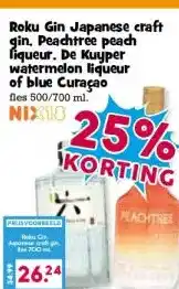 Boon`s Markt Roku Gin Japanese craft gin, Peachtree peach liqueur. De Kuyper watermelon liqueur of blue Curaçao aanbieding