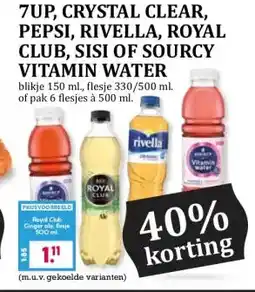 Boon`s Markt 7UP, CRYSTAL CLEAR, PEPSI, RIVELLA, ROYAL CLUB, SISI OF SOURCY VITAMIN WATER aanbieding