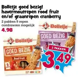Boon`s Markt Bolletje goed bezig! havermoutrepen rood fruit en/of graanrepen cranberry aanbieding