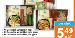 Albert Heijn AH Gesneden verspakket nasi, AH Gesneden verspakket gado gado AH Gesneden verspakket pita gyros aanbieding
