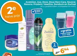 Trekpleister Andrélon, Axe, Dove, Dove Men+Care, Neutral, Rexona, Prodent, Vaseline, Zendium en Zwitsal aanbieding