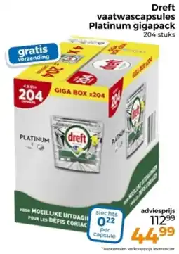 Trekpleister Dreft vaatwascapsules Platinum gigapack aanbieding