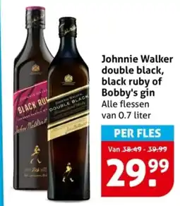 Hoogvliet Johnnie Walker double black, black ruby of Bobby's gin aanbieding