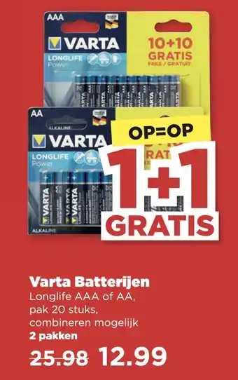 PLUS Varta Batterijen Longlife AAA of AA, aanbieding