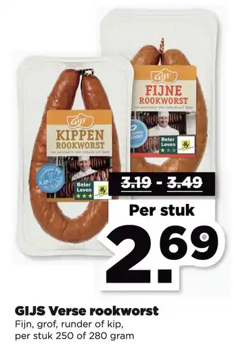 PLUS GIJS Verse rookworst Fijn, grof, runder of kip. aanbieding